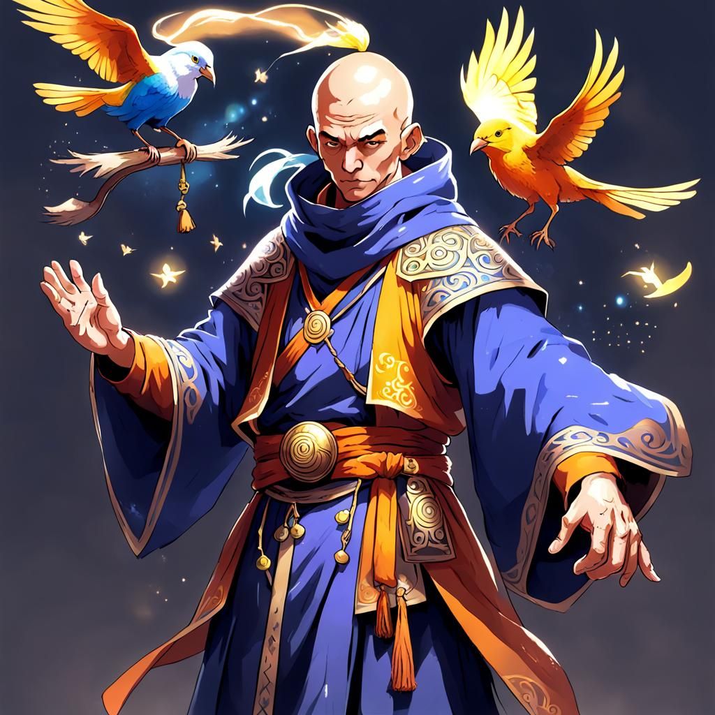 Magical Monk Bird Man Illustration