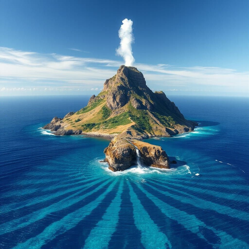 Island Oasis with Geysers of Colorful Water