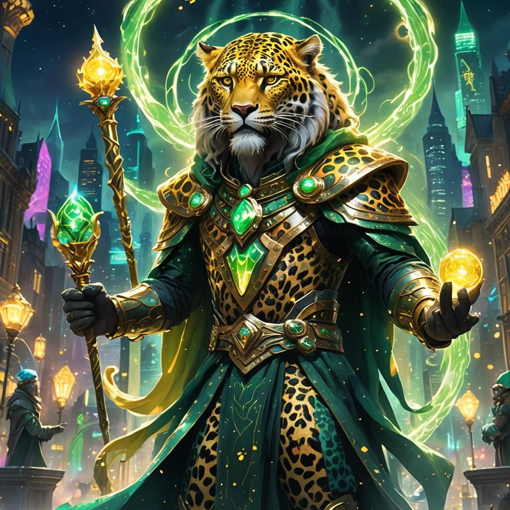 Dream-Shaper God in Iridescent Cityscape, Digital Art