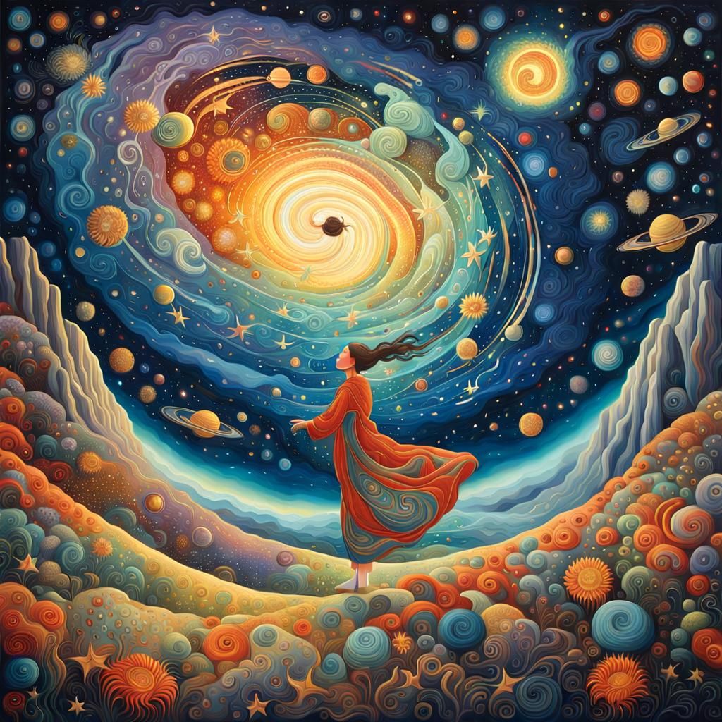 Surreal Cosmic Rebirth with Fairies and Birds