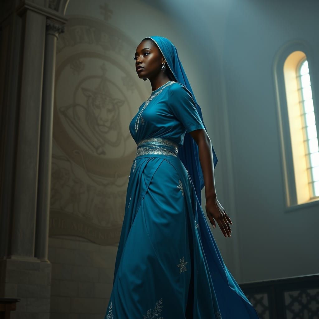 Elegant Woman in Traditional Malaian Robes with Bengal Tiger