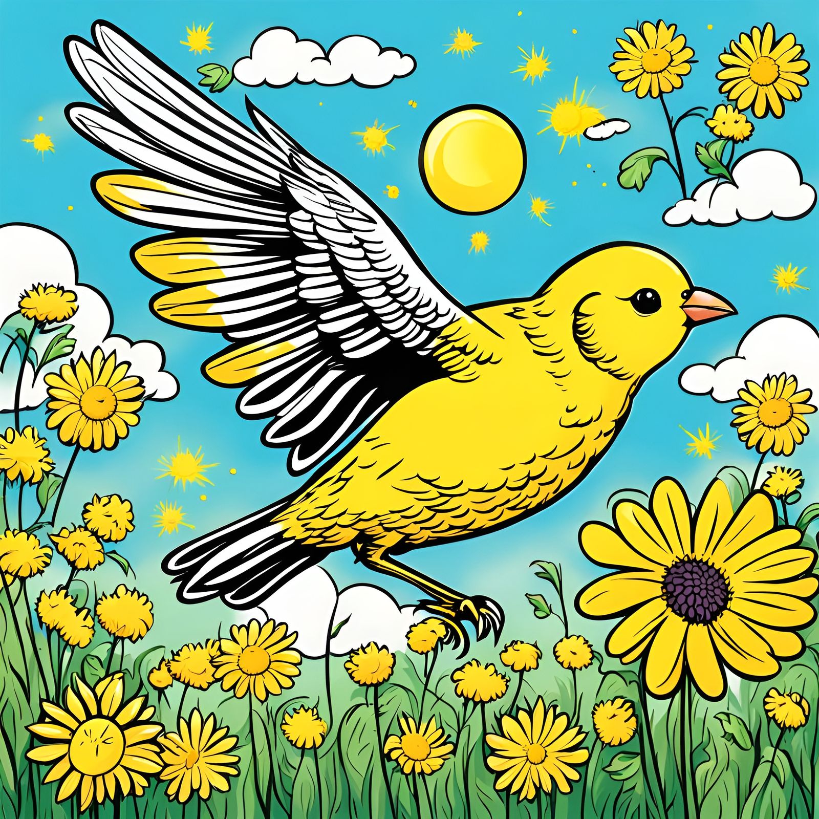 Yellow Canary Bird in a Sunny Cartoon World