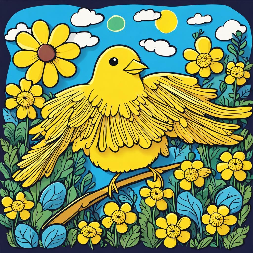 Cartoon Canary's Flight in a Yellow Kinderbuch World