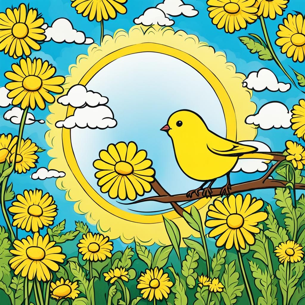 Cheerful Cartoon Canary in a Yellow World