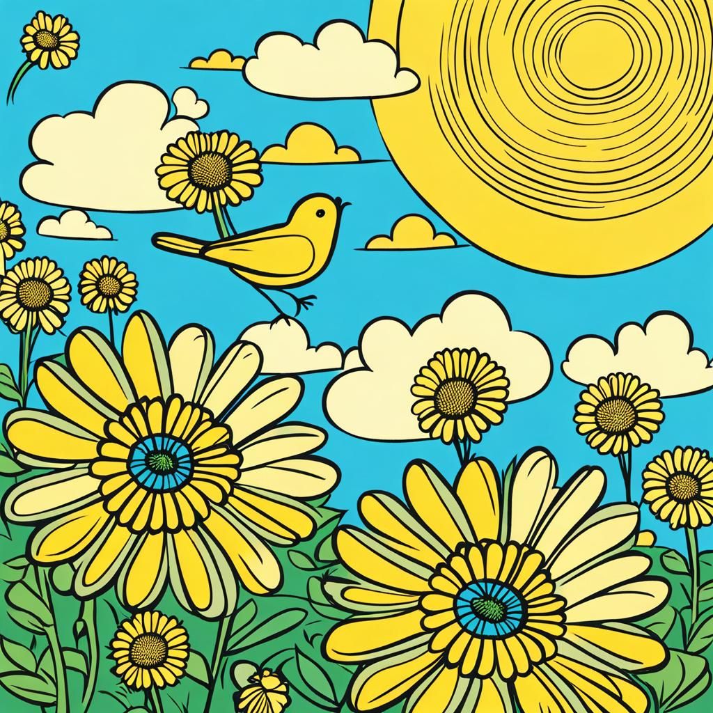 Cartoon Yellow Canary in a Sunny Landscape