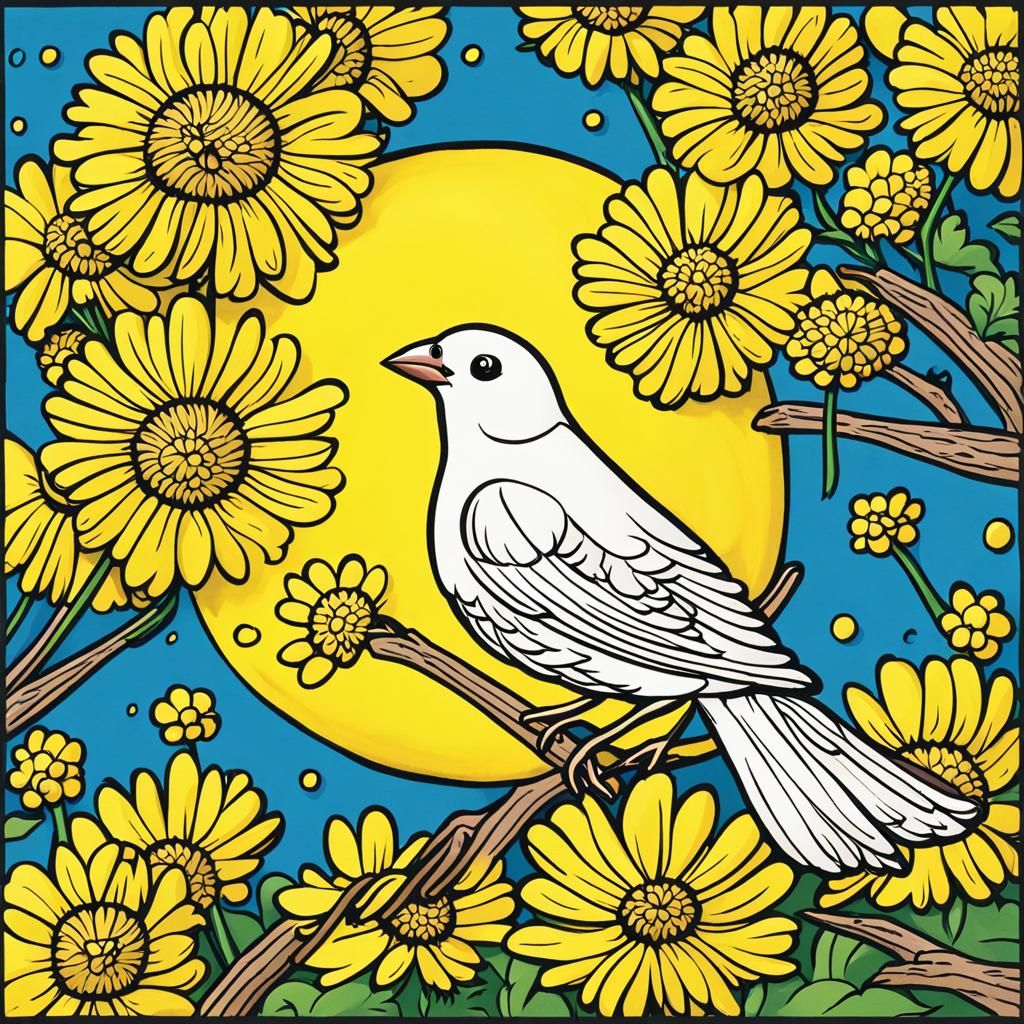 Cartoon Canary in a Yellow Flower Field