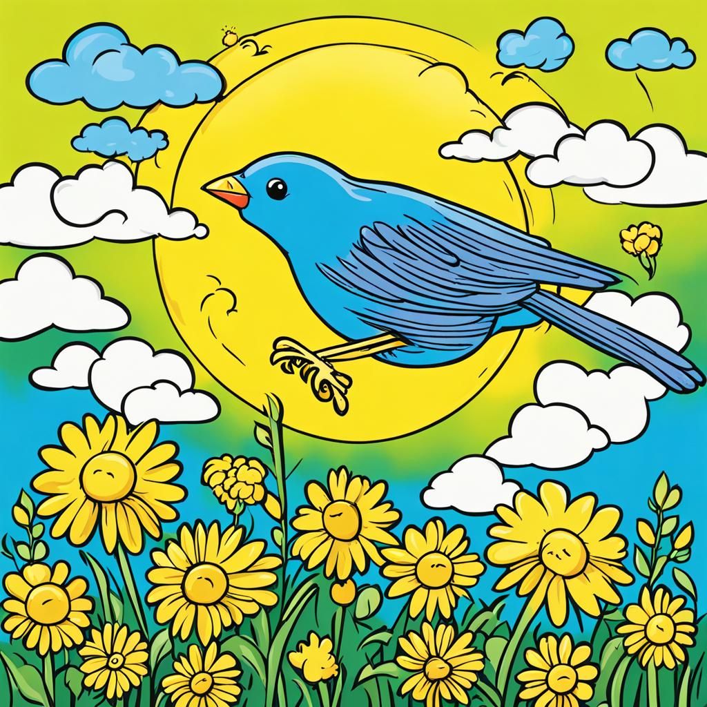 Yellow Canary Bird in a Cartoon World