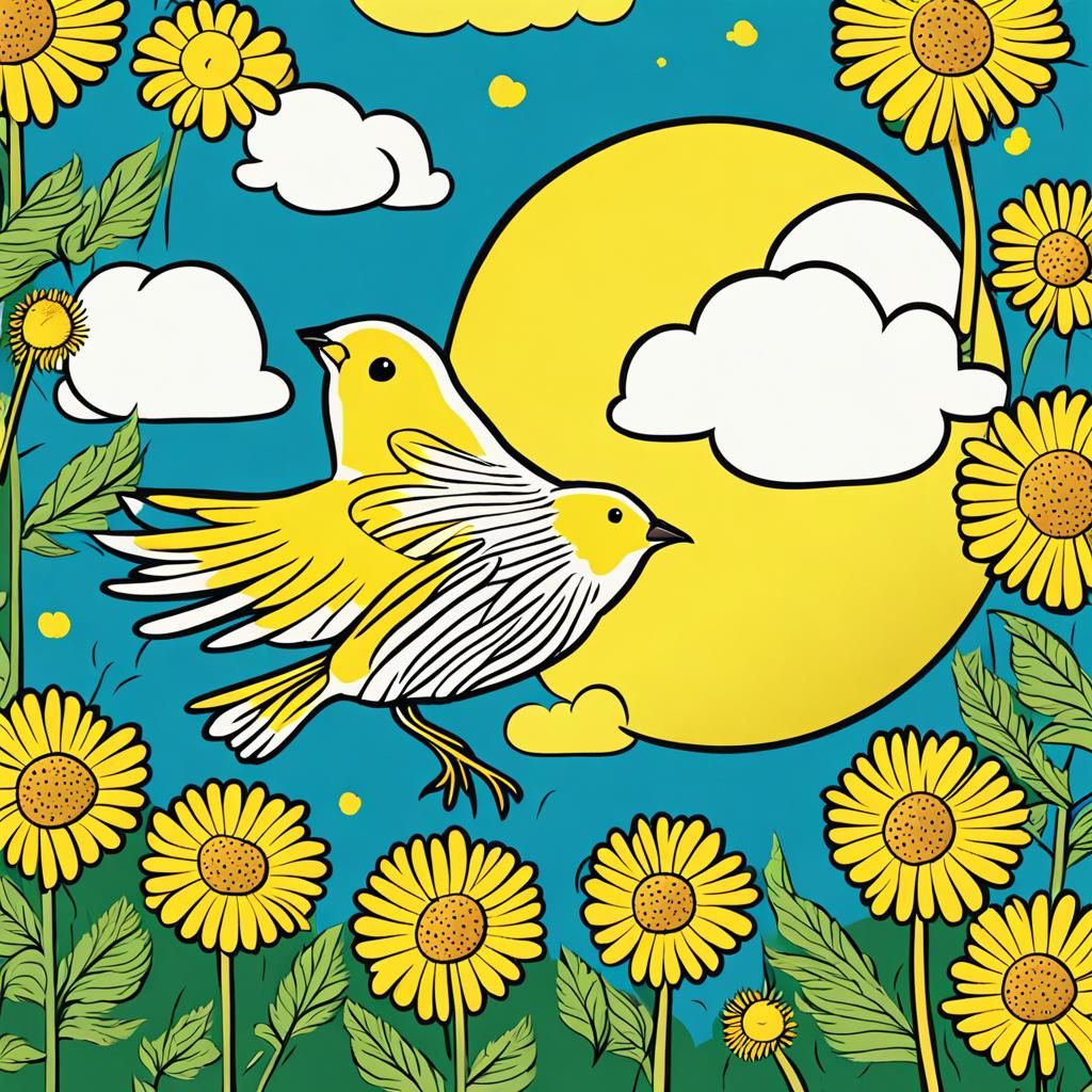 Yellow Canary in a Sunny Cartoon Landscape