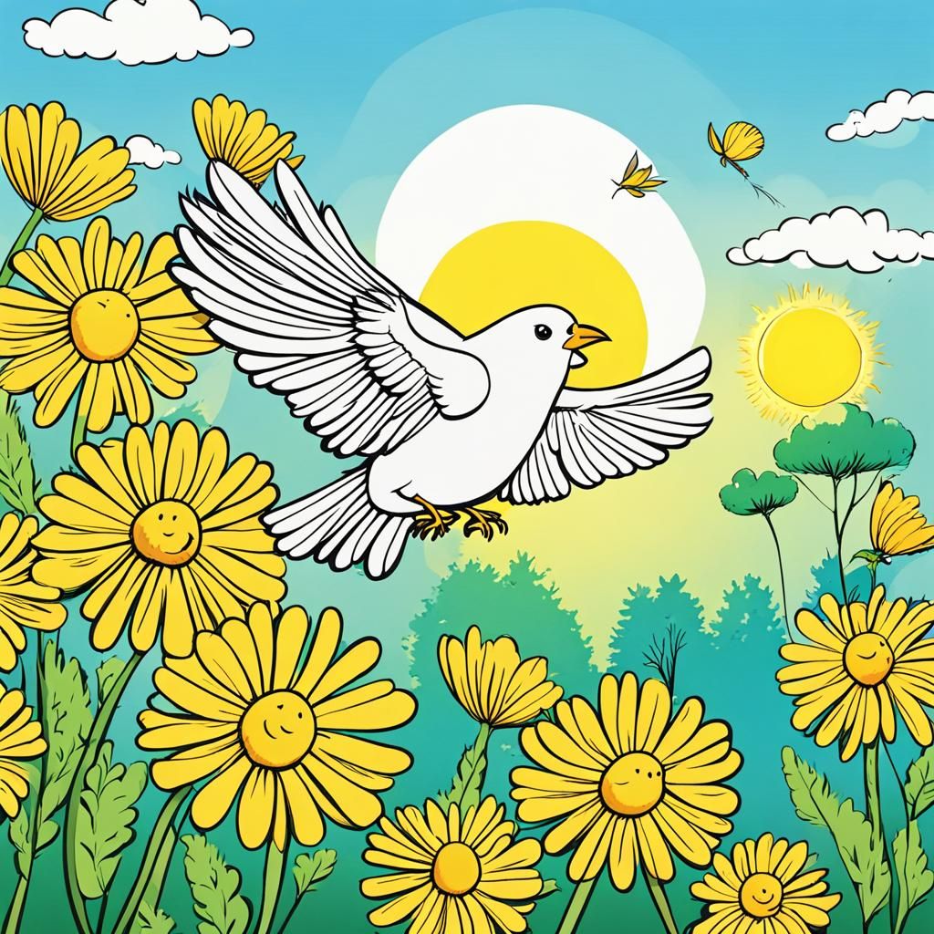 Yellow Canary Cartoon in a Sunny Landscape