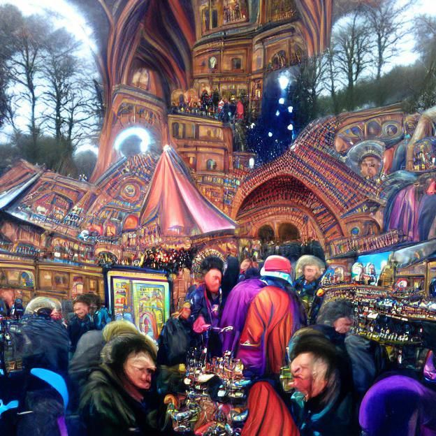 Psychedelic Christmas Market Painting with Mulled Wine