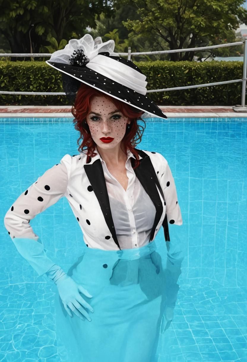 Glamorous Woman in Polka Dots: Detailed Matte Painting