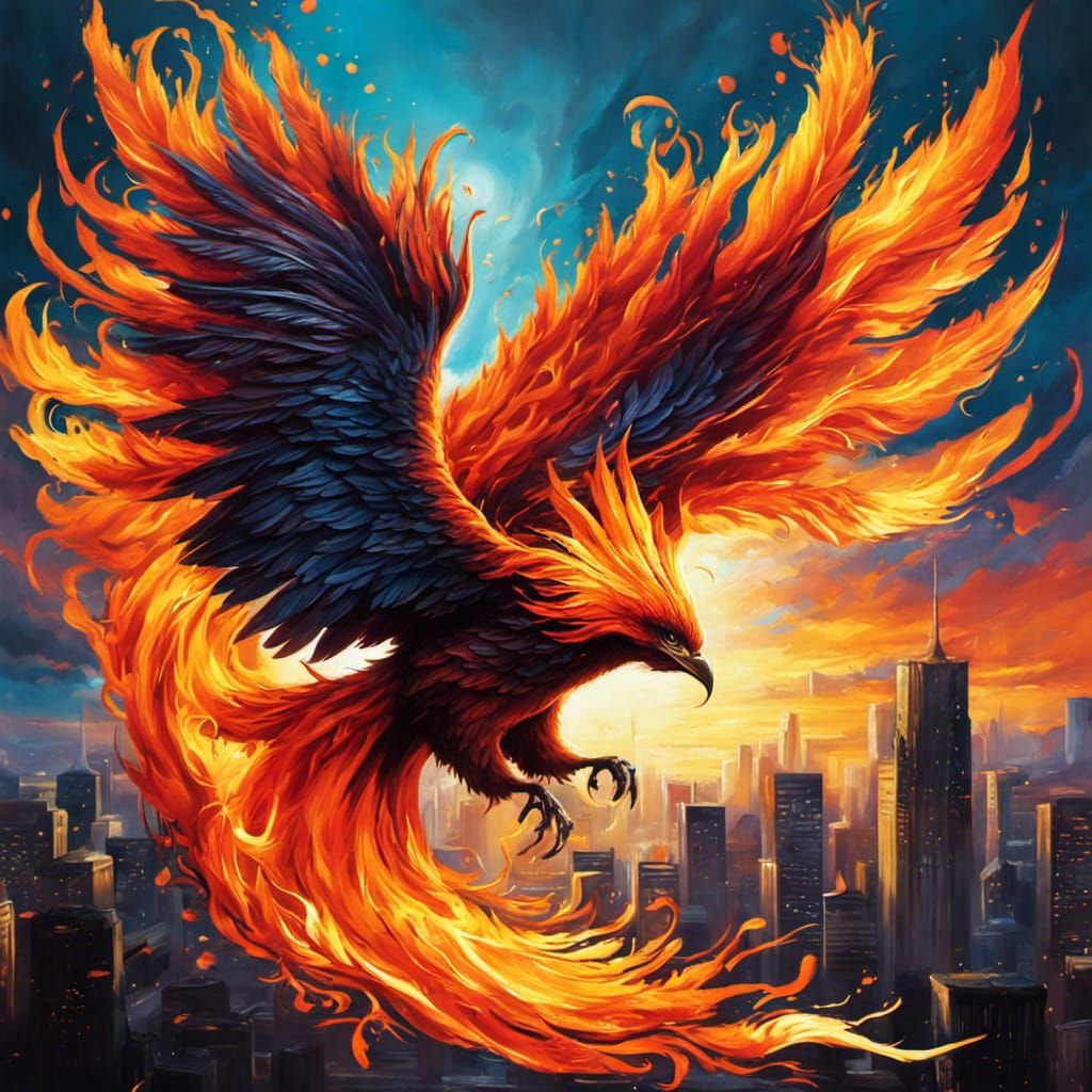 Fiery Phoenix Rising: Graffiti Art in Dark Fantasy Style
