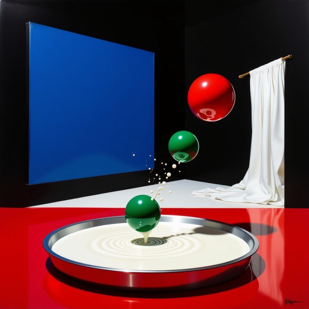 Surreal Masterpiece: Abstract Blue Painting, Falling Balls, ...