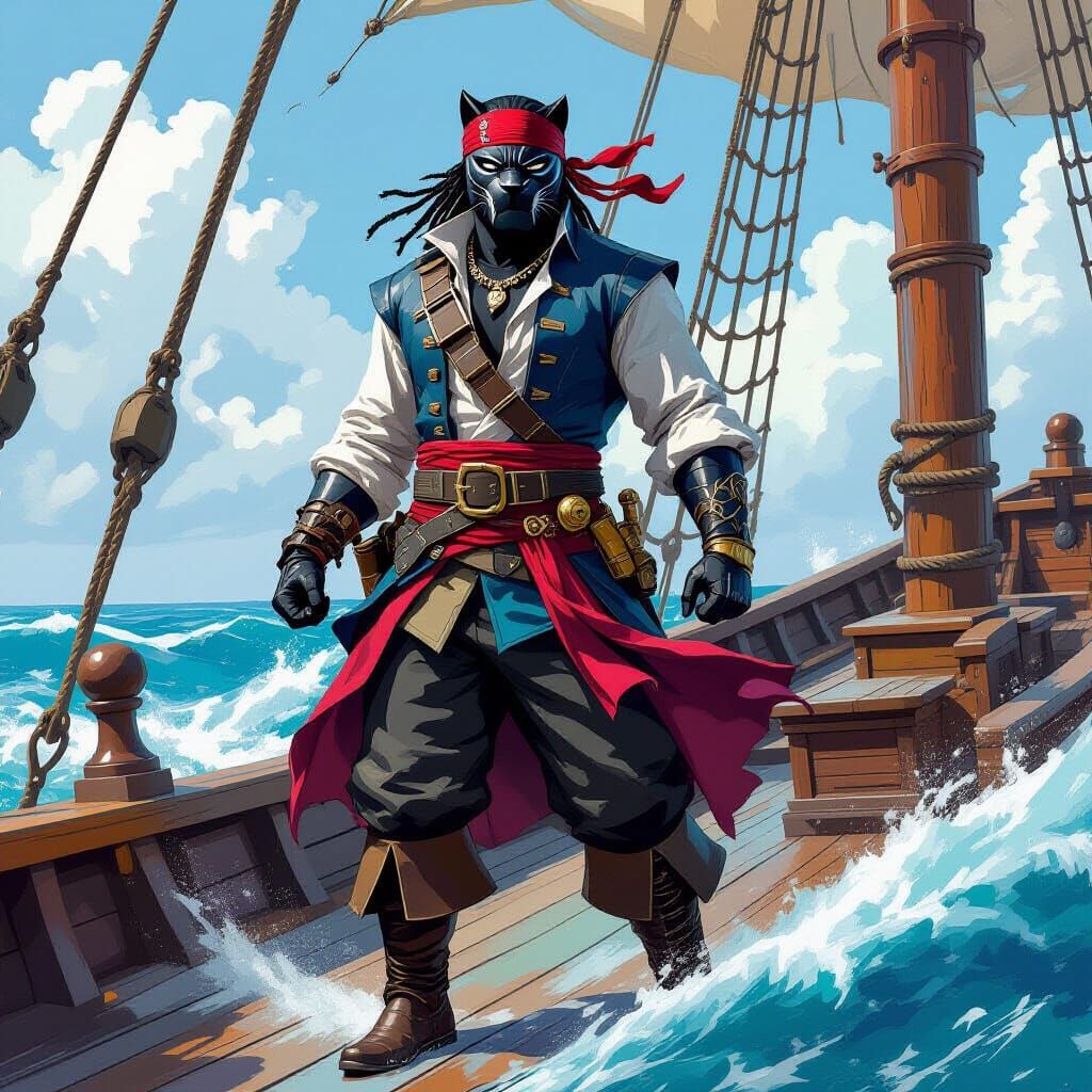 Black Panther as Pirate on Stormy Seas