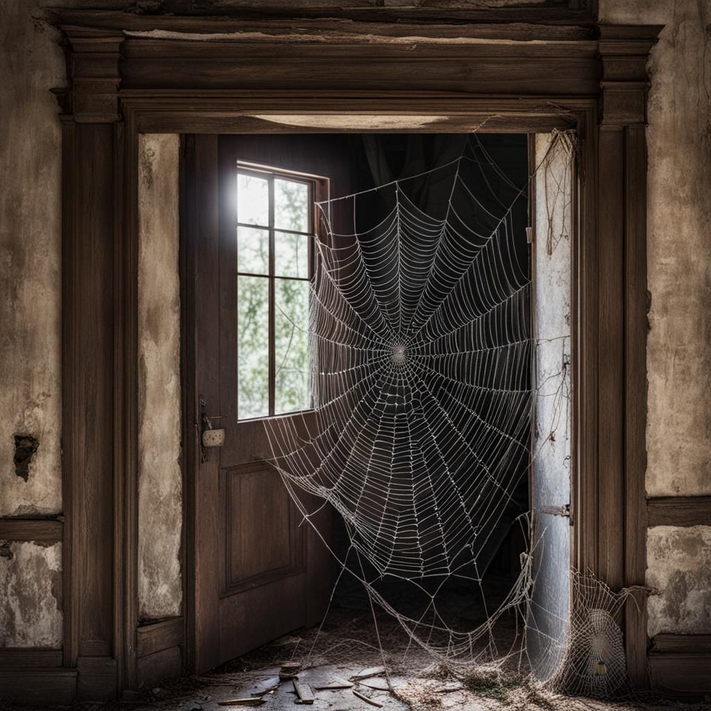 Eerie Spiderweb Adorns Abandoned House Entrance