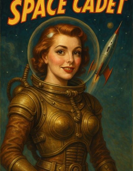Retro Sci-Fi Pinup in Spacesuit Oil Portrait