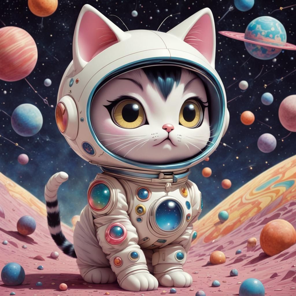 Starry-Eyed Space Cat in Micropop Style