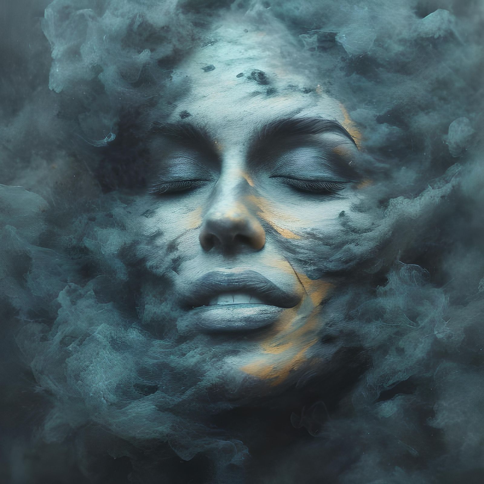 Ecstatic Woman Blends into Dark Textured Background