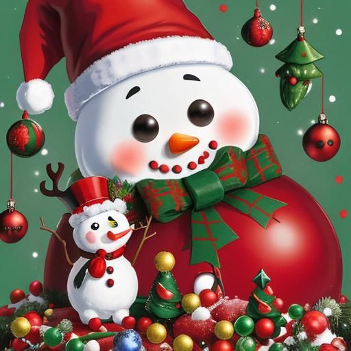 Rudolf Nuzzles Adorable Snowman in Candyland Gouache