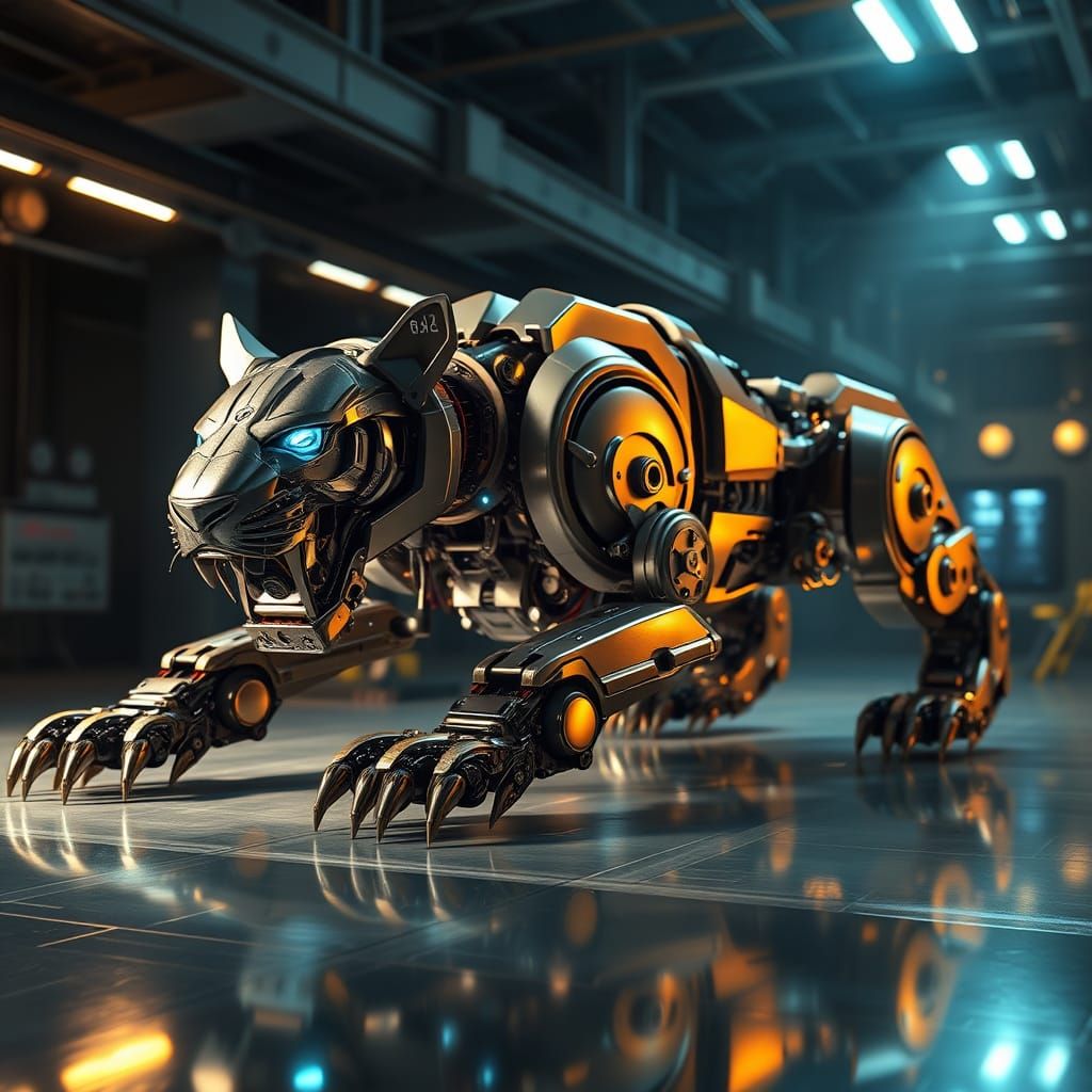 Massive Futuristic Tiger Robot Blueprint in Sci-Fi Concept A...