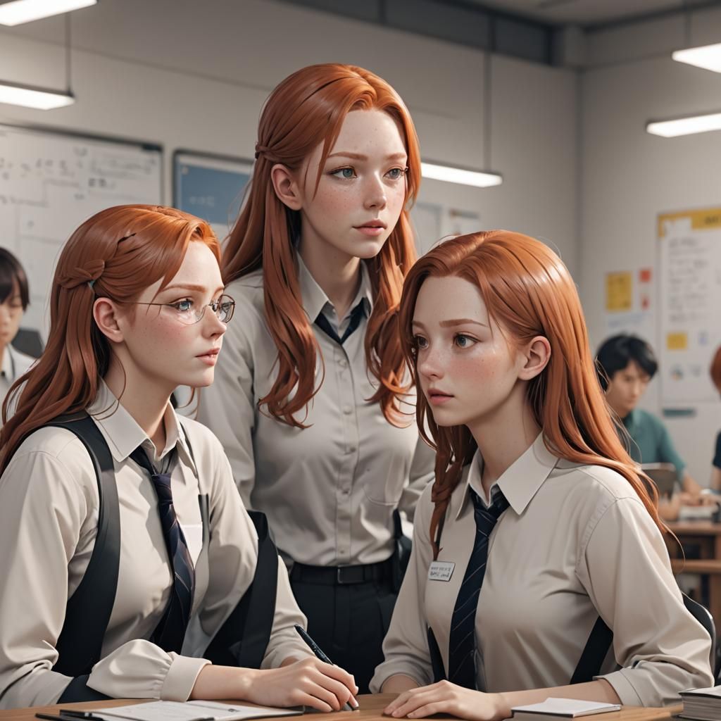 Anime Style: Red-Haired Girl Talks to Teacher