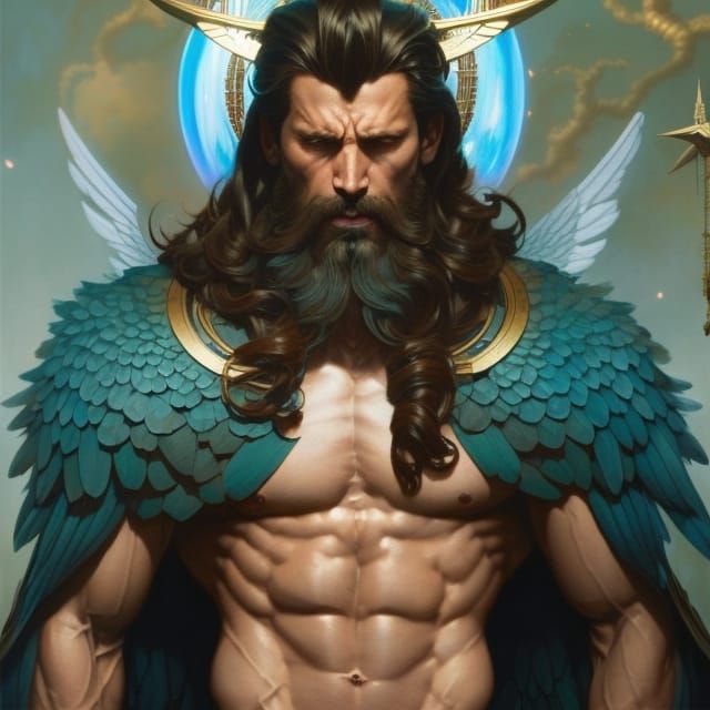 Winged Angel with Orrery, Hyperdetailed Digital Art