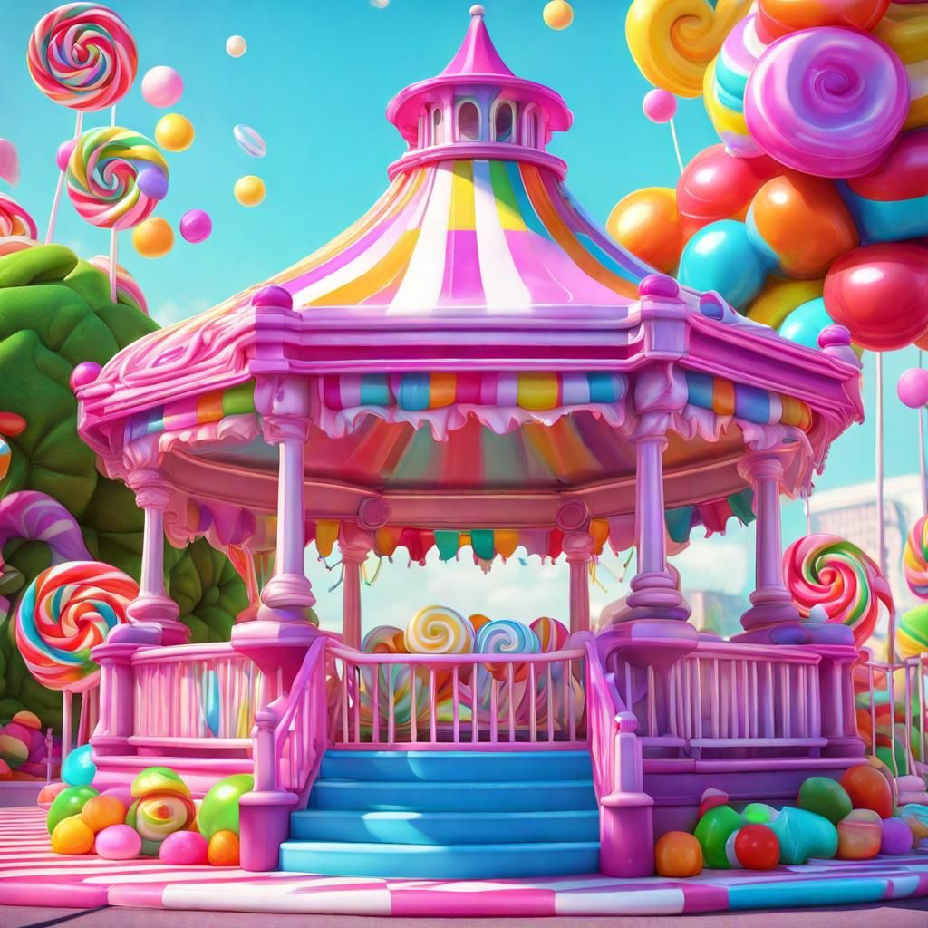 Candy Gazebo in Hyperrealistic Digital Illustration