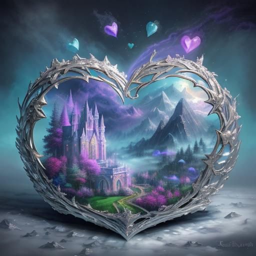 Ethereal Crystal Heart in Fantasy Landscape