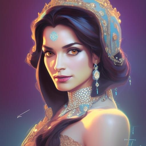 Princess Jasmine Portrait in Art Nouveau Style