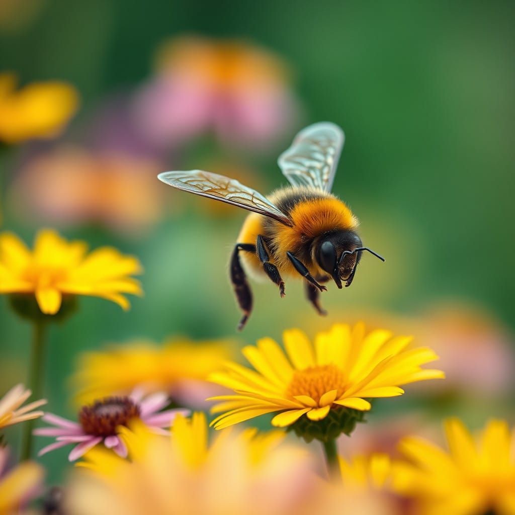 Bumble Bee in Vibrant Floral Landscape