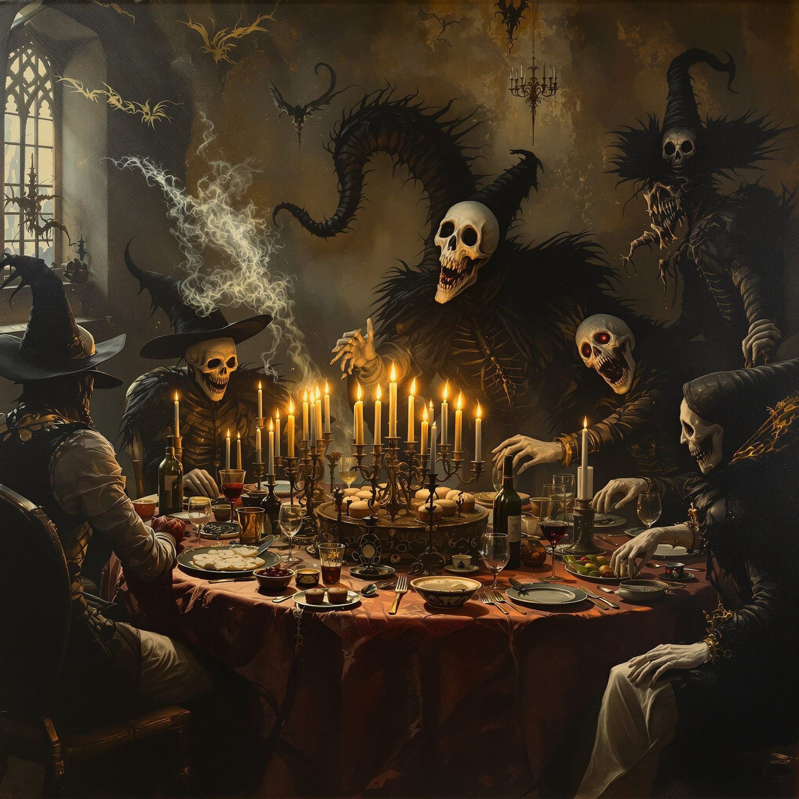 Grimdark Haunted Birthday Party in Dutch Golden Age Style