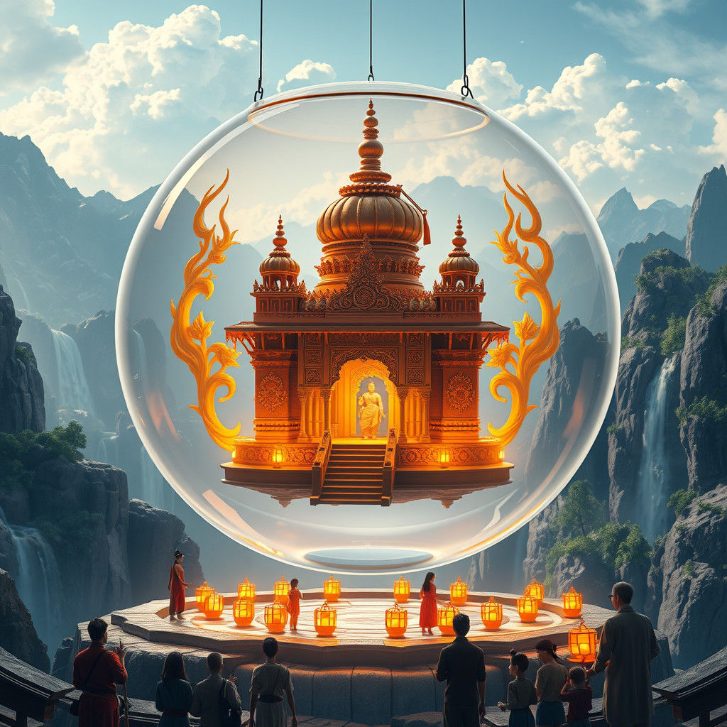 Luminous Indian Temple in Glass Bowl, Anime Style