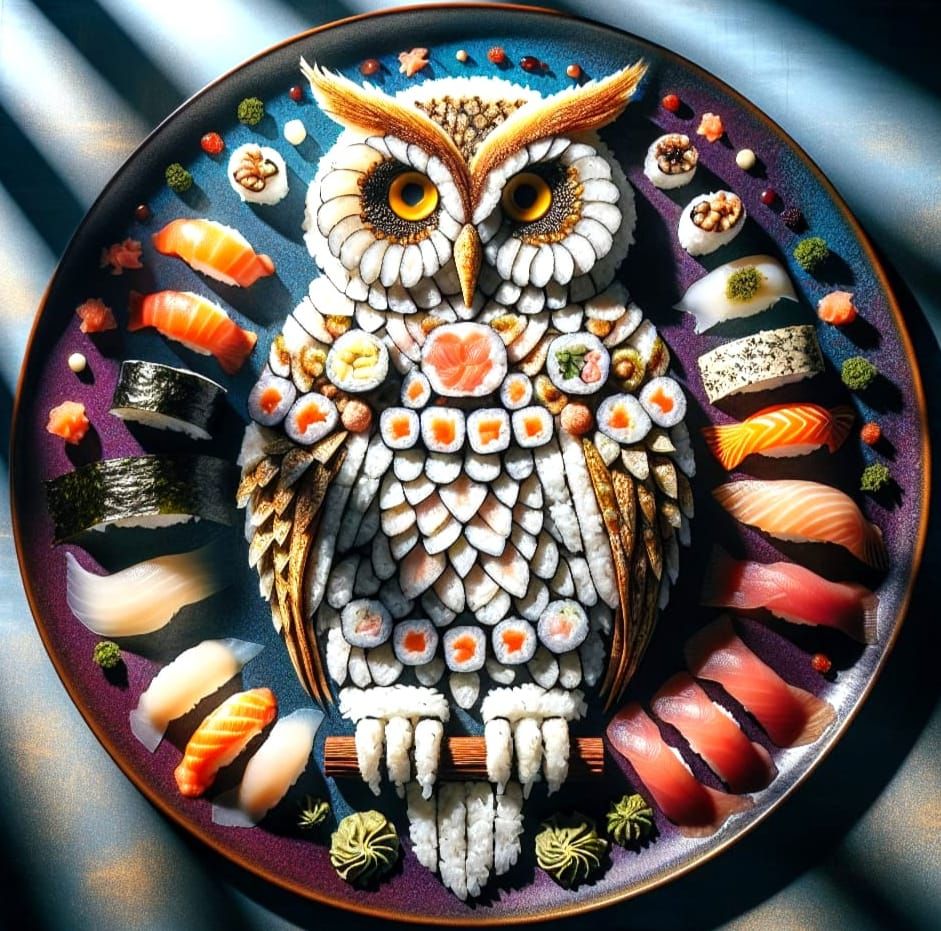 Sushi Owl: Intricate Food Art in Classic Photography Style