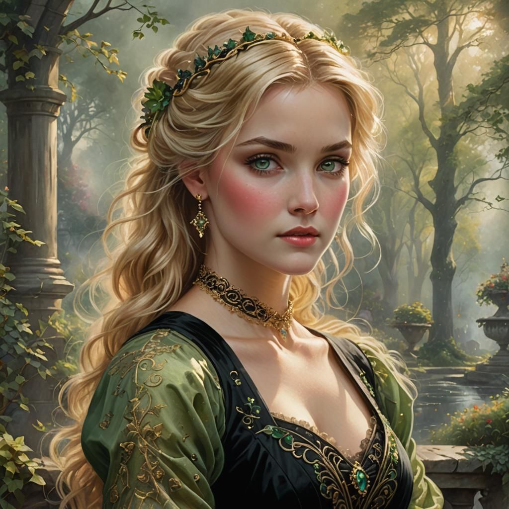 Regency Woman with Blond Hair in Ethereal Style