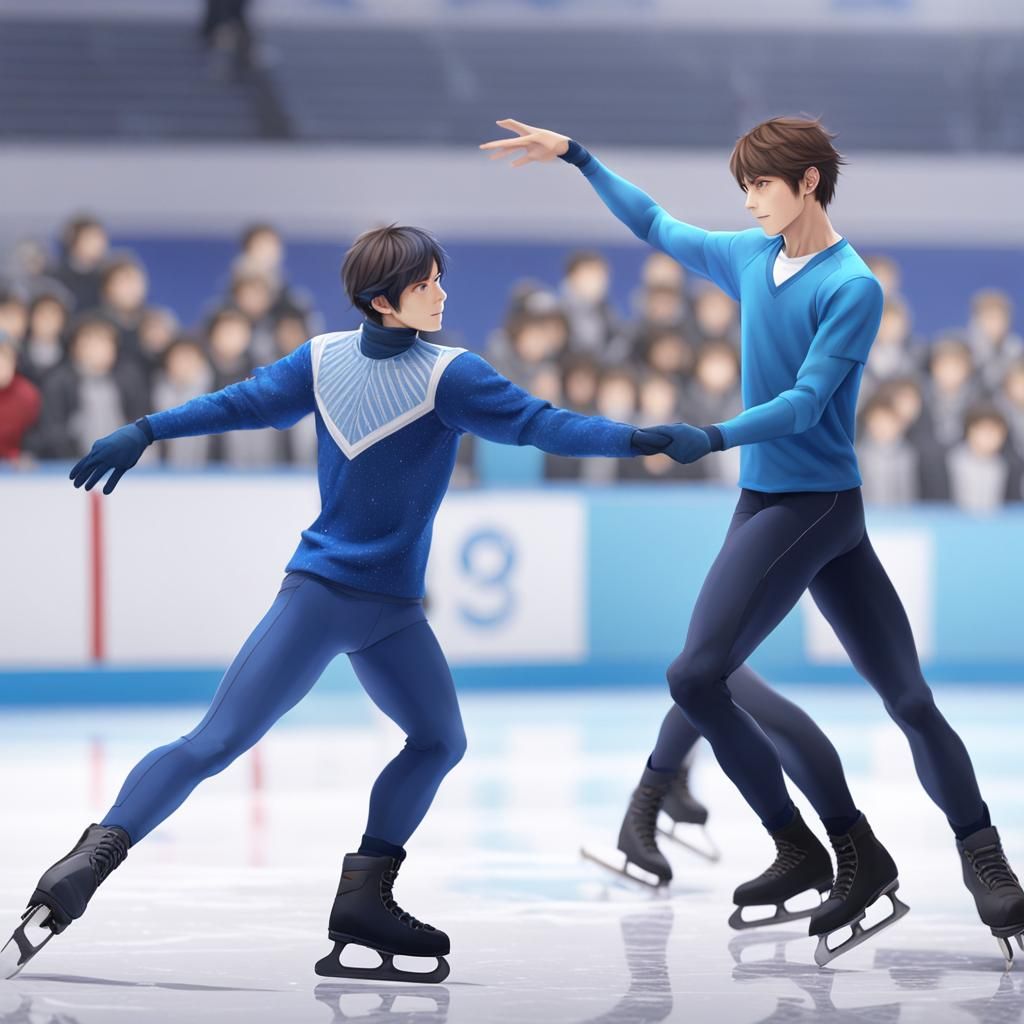 Anime Male Figure Skaters High-Five in 3D