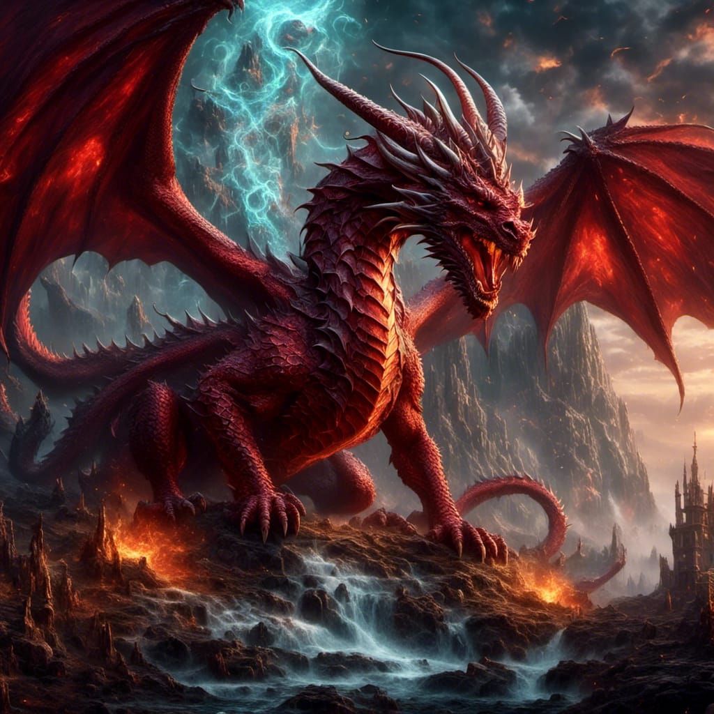 Fantasy Red Dragon in High-Definition Hyperealistic Style