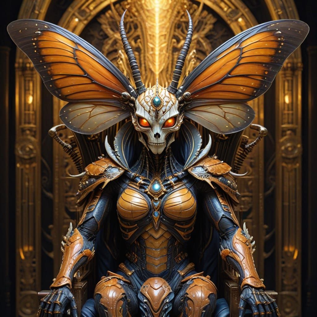 Magnificent Arthropod Monarch on Biomechanical Throne