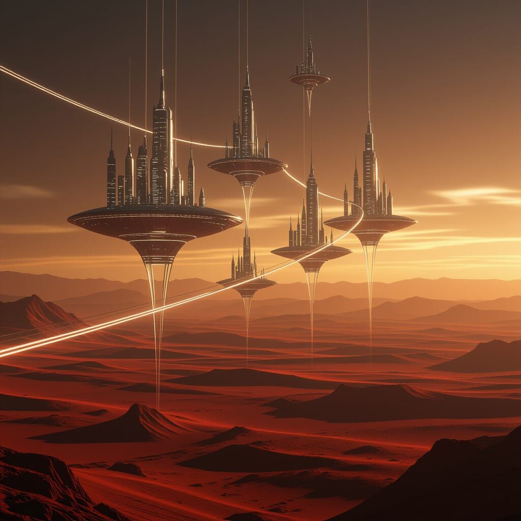 Ethereal Mini Cities Falling Towards Mars