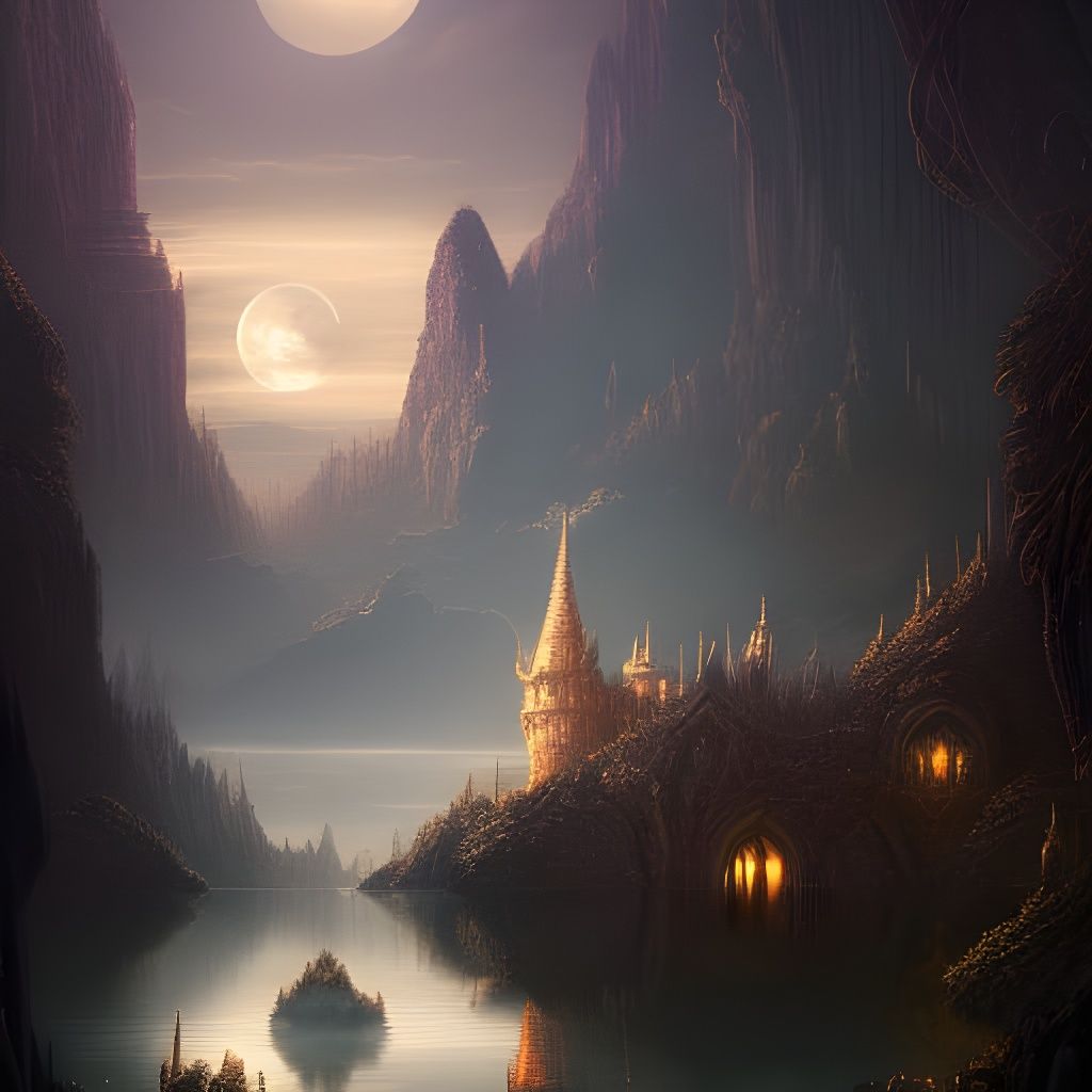 Fantasy Castle on Lake with Volumetric Lighting