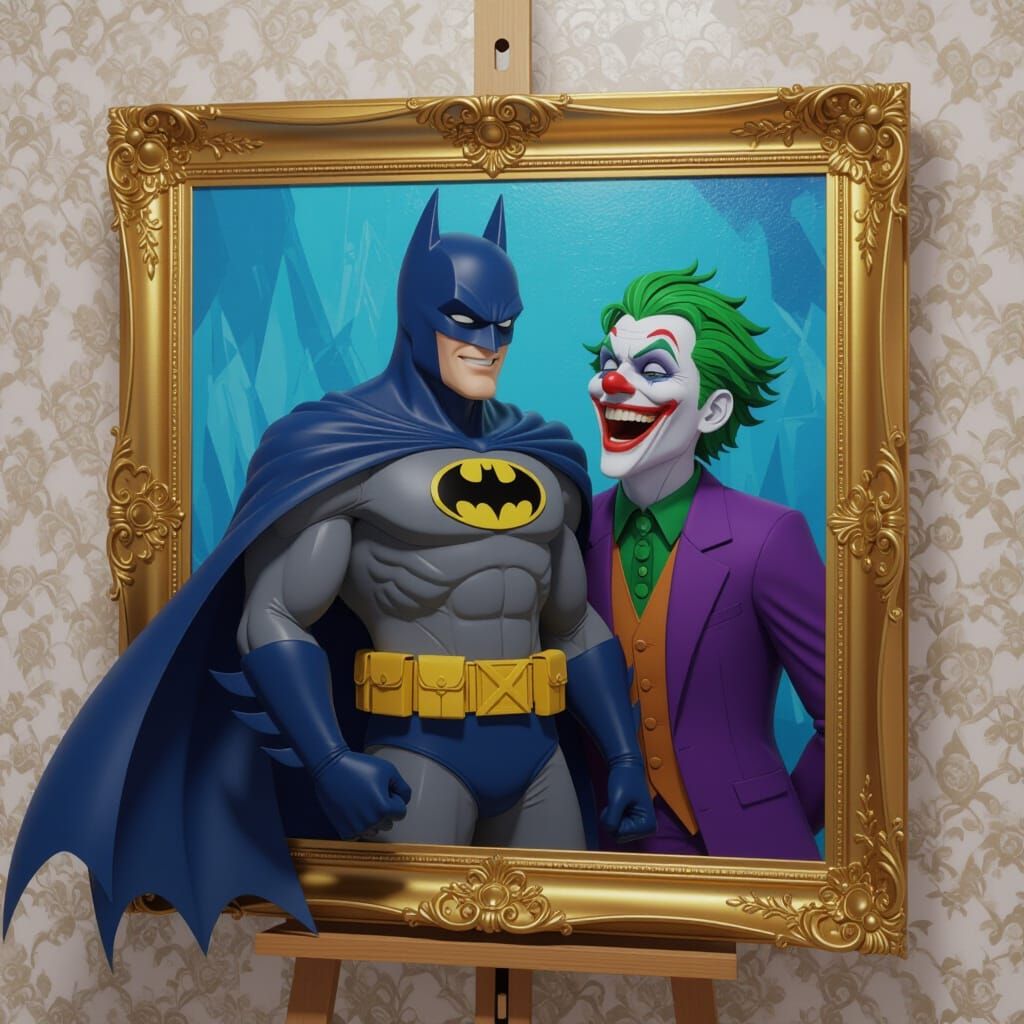 Batman Captured in Art, Joker Laughs in Anime Style