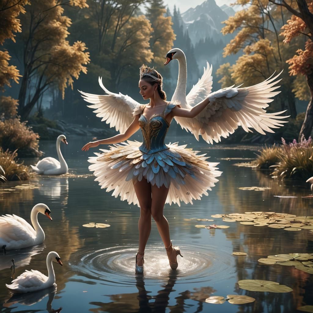 Swan Ballerina Fantasy Concept Art in 8K