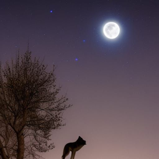 Wolf Pack Under Sparkling Stars and Moon