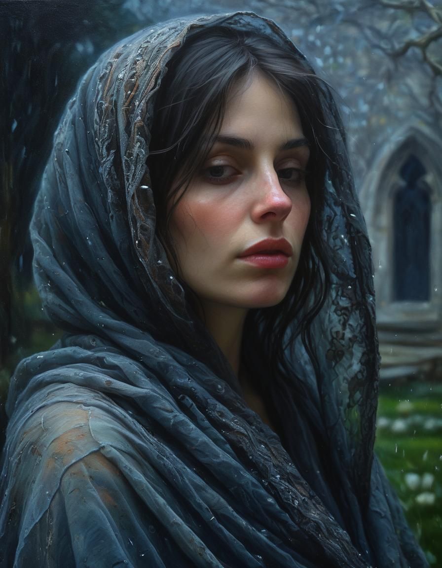 Ethereal Woman in Garden: Renaissance Oil Portrait