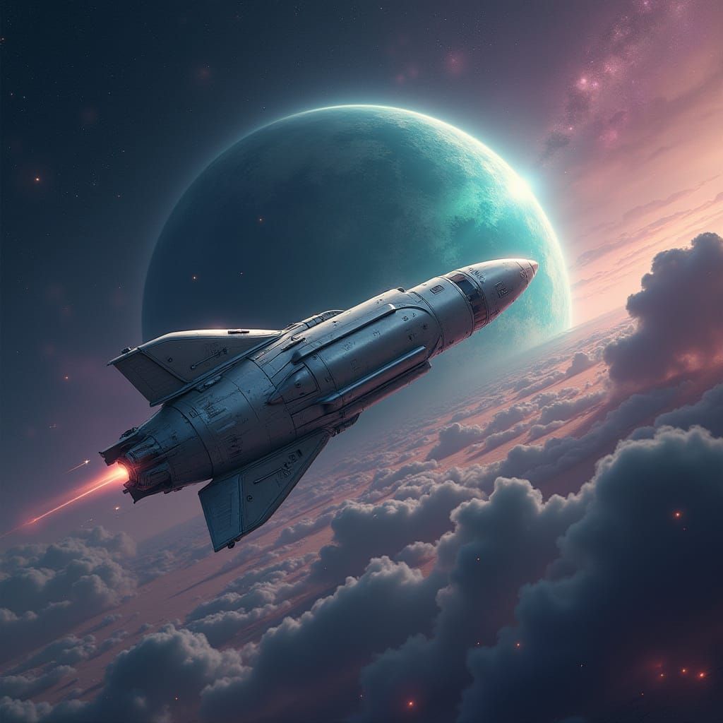 Retro-Futuristic Rocket Around an Uncharted Planet