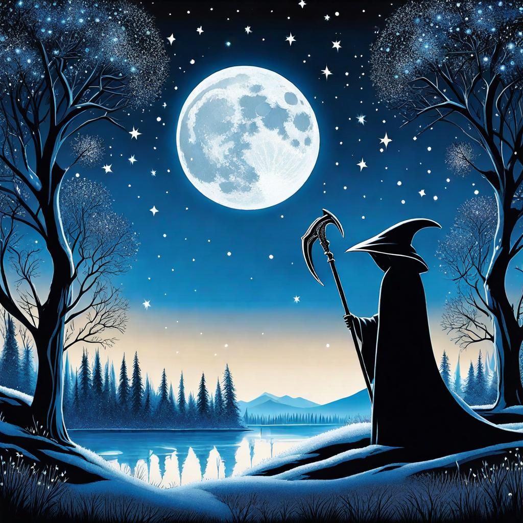Grim Reaper on Frozen Lake in Gothic Style