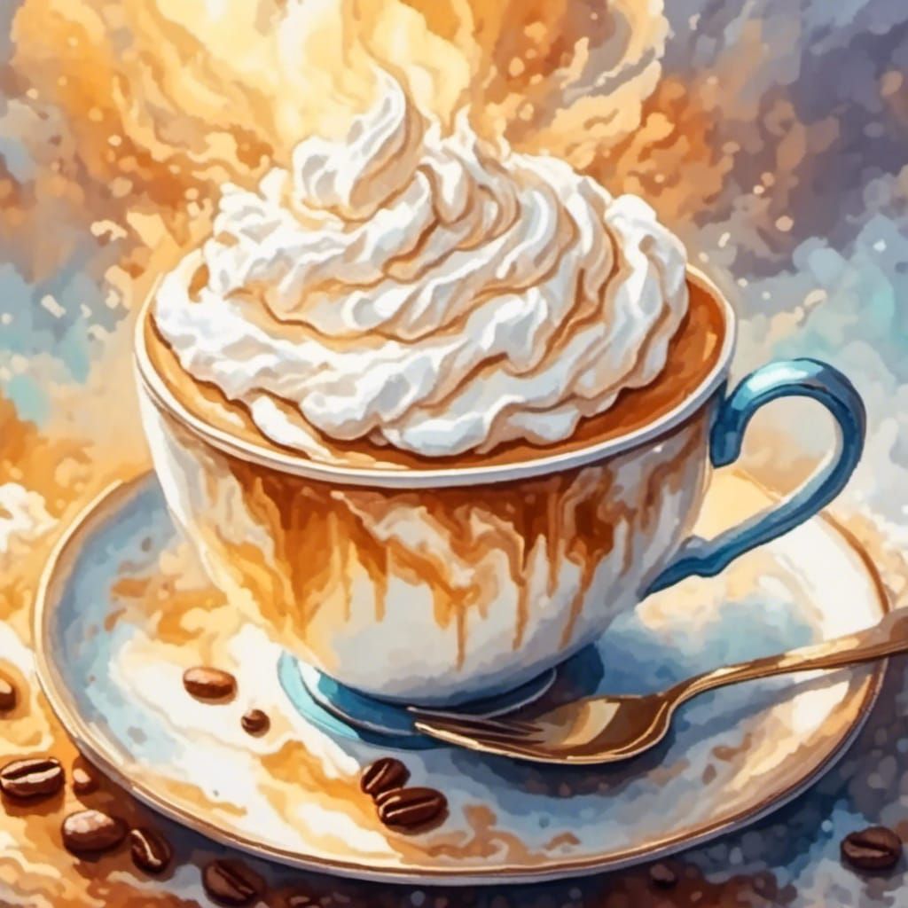 Steaming Coffee Cup with Cream in Pastel Watercolor