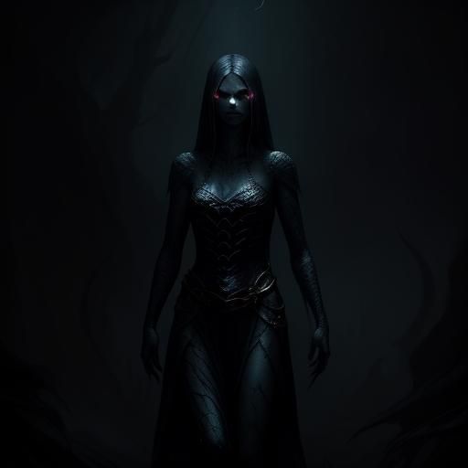 Serpentine Woman Emerges from Shadow: Dark Fantasy Art