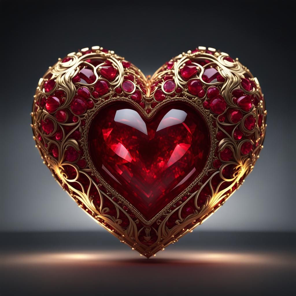 Heart of ruby framed in gold.