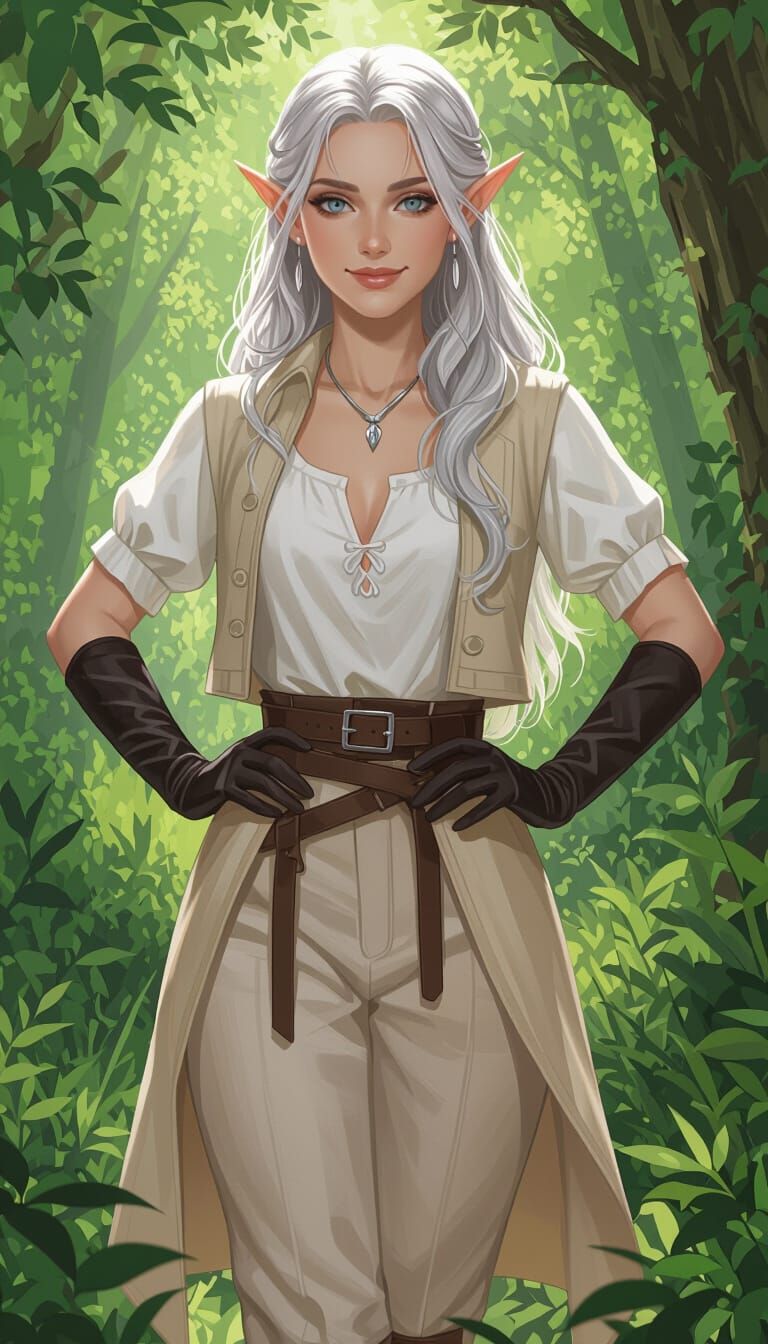 Beautiful Elf Warrior in Sun-Dappled Forest