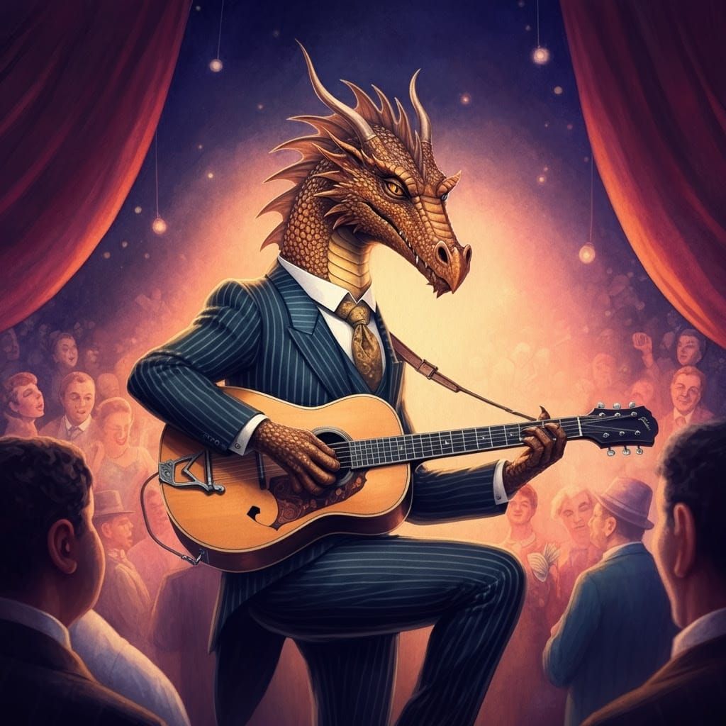 Surrealistic Watercolor Dragon on Stage